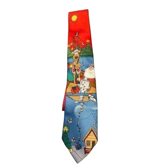 CHIRISTMAS TIE WITH RUDOLPH WITH SANTA FISHING - Picture 1 of 2